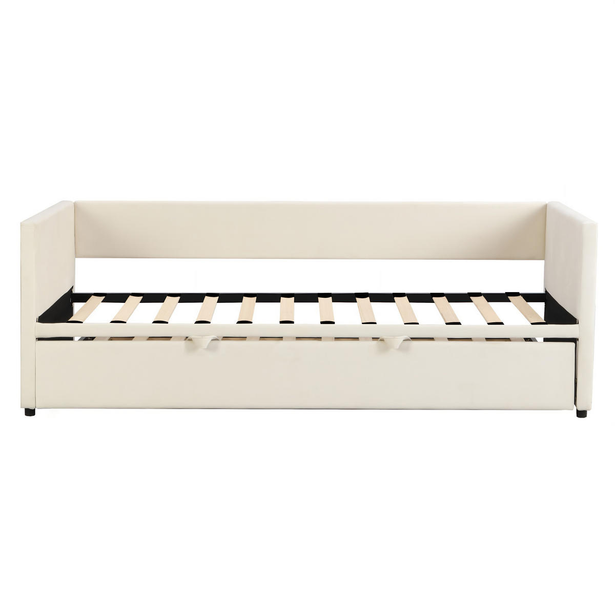 SCHLAFSOFA Samt creme ausziehbar mit Gästebett Funktion 3-fach umwandelbar Tagesbett mit Rollen - Beige, Metall (183/74/213cm) - Joyfair