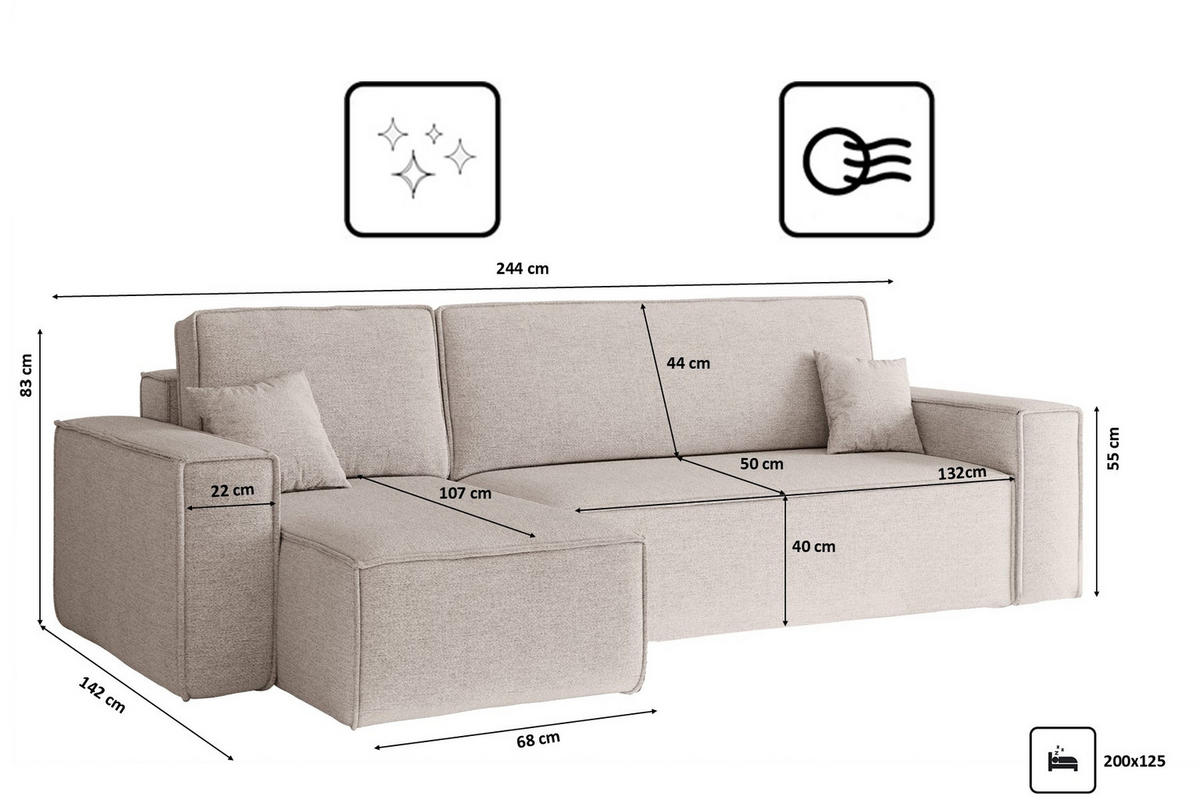 ECKSOFA, Best L-Form, Stoff Neve, Beige, Links - Beige, Holz (142/244cm) - Kaiser Möbel