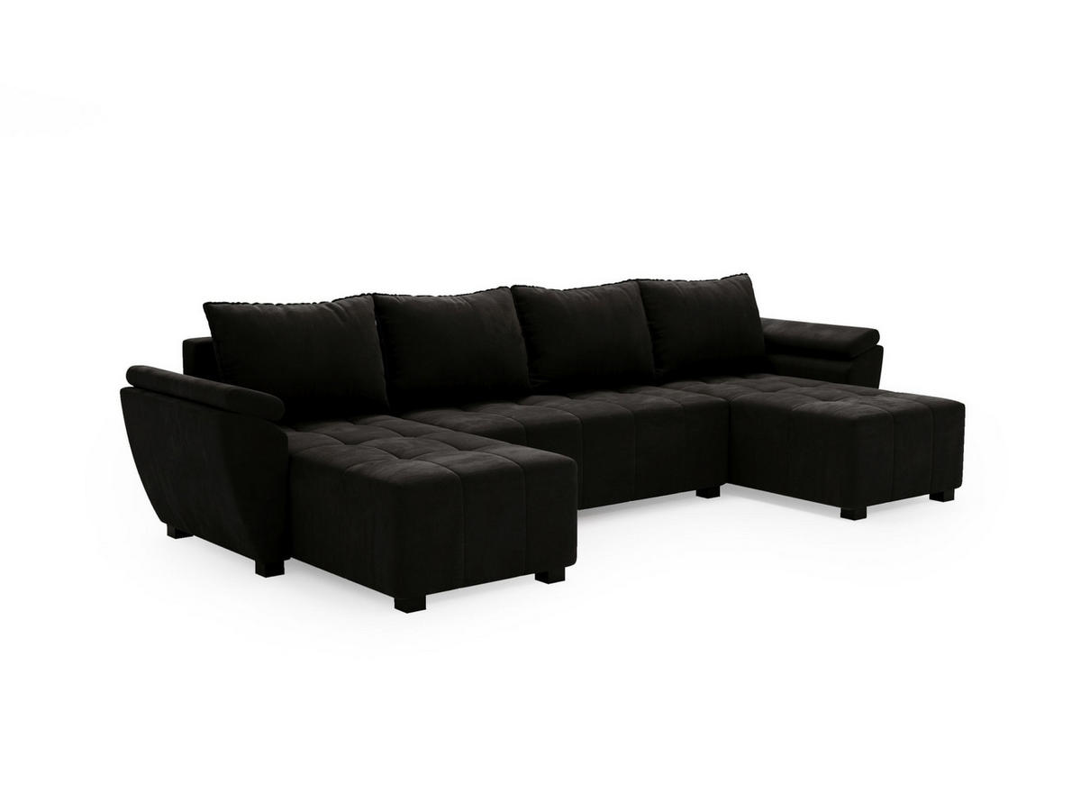 ECKSOFA ZEUS U Monolith 97 mit Schlaffunktion - Schwarz, Textil (305/88/140cm) - Bedante