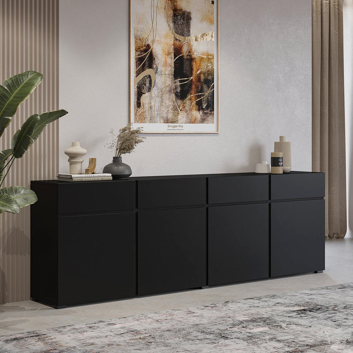 ŠIROKÁ KOMODA Lilia Čierna - čierna, kompozitné drevo (225/78/40cm) - Petits-meubles