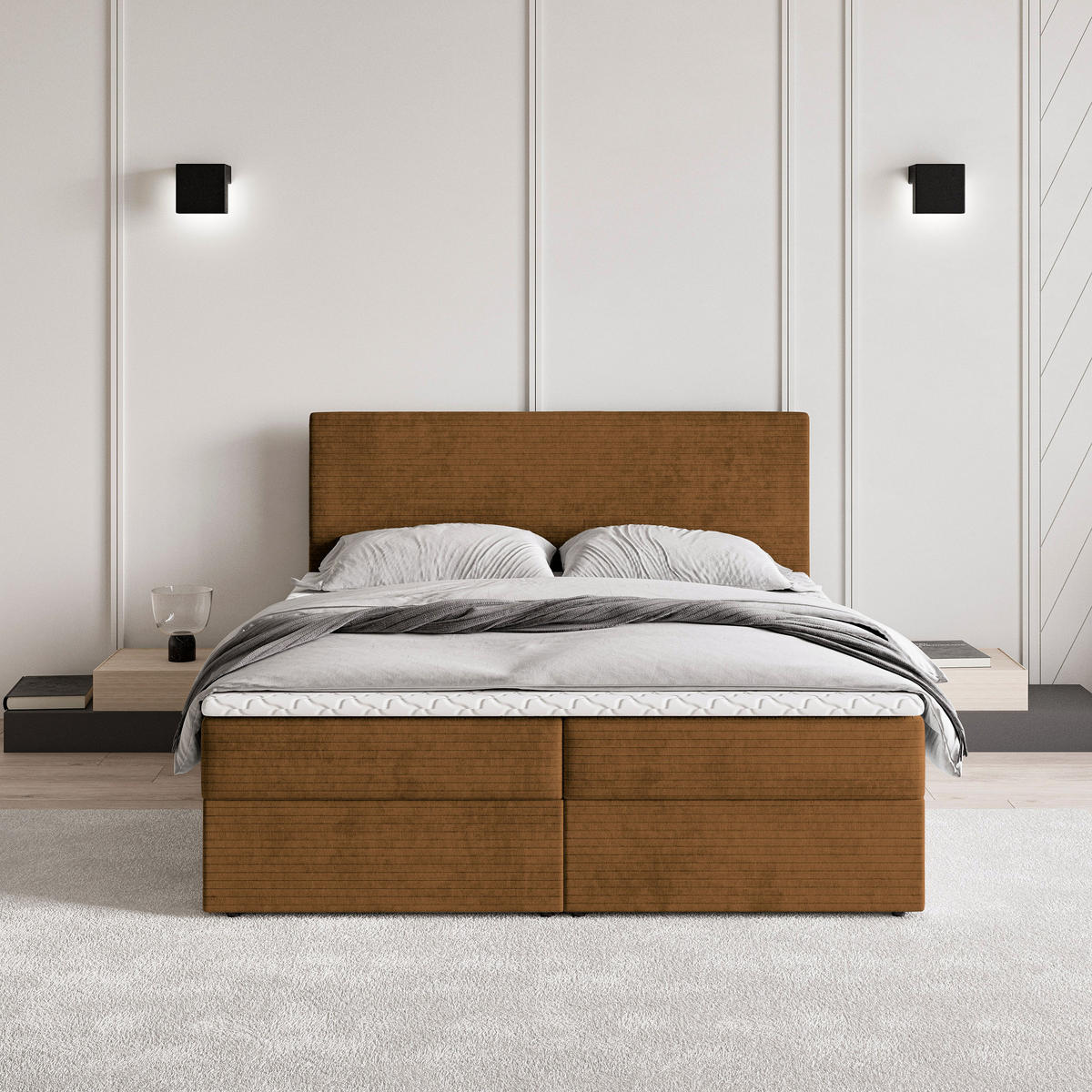 BOXBETT NIRA 140x200 cm mit Matratze und Topper - Kupferfarben - Kupferfarben, Holz (140/200cm) - MASSENO