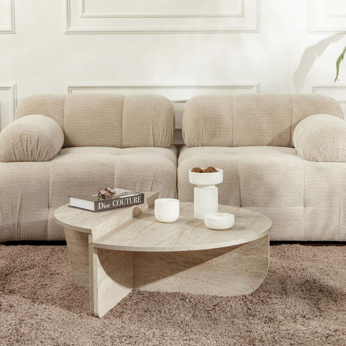 COUCHTISCH - Travertin - Beige - Beige, Stein (90/60/30cm) - Drawer