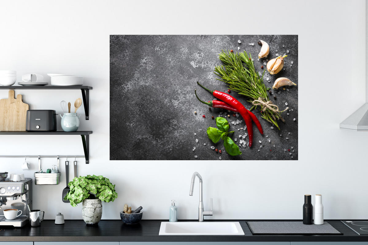 WANDTATTOO Pfeffer - Kräuter - Gewürze - Beton 120x80 cm - Dunkelgrau, Kunststoff (120/80/0.1cm) - MuchoWow