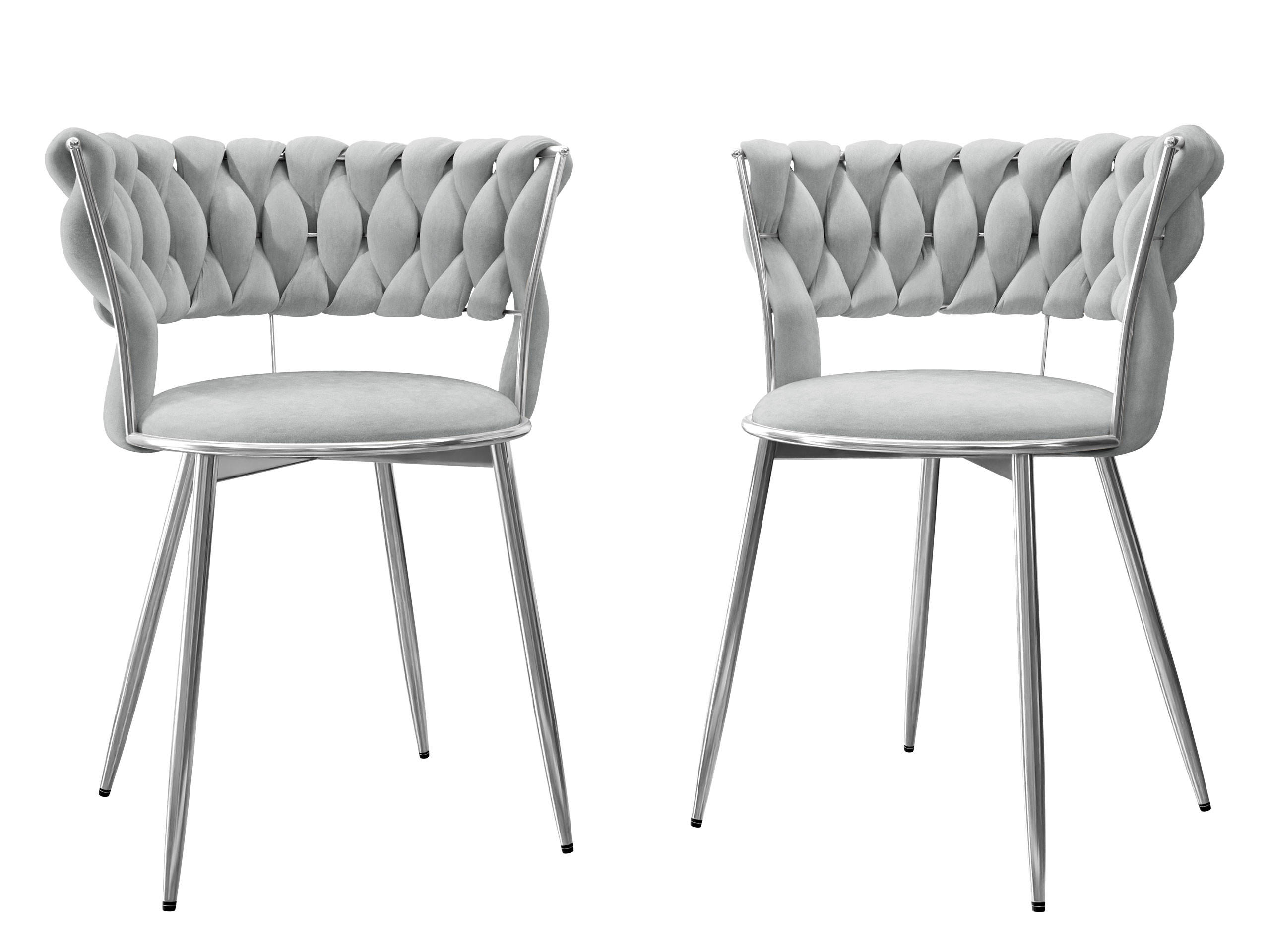 STUHL 2er-Set Muz DC-1141/CM (2 Stück in Samt) - Chromfarben/Grau, Textil/Metall (57/74/52cm) - MIRJAN24