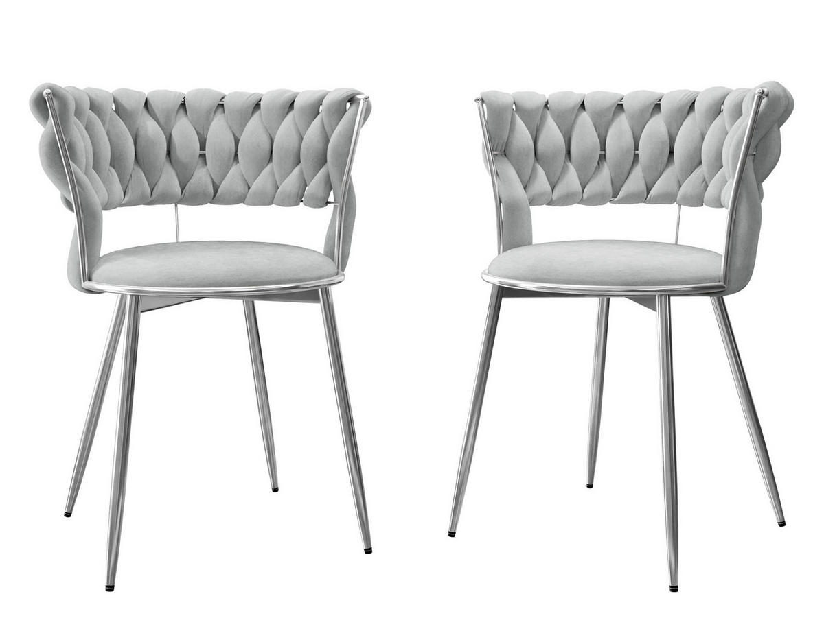 STUHL 2er-Set Muz DC-1141/CM (2 Stück in Samt) - Chromfarben/Grau, Textil/Metall (57/74/52cm) - MIRJAN24
