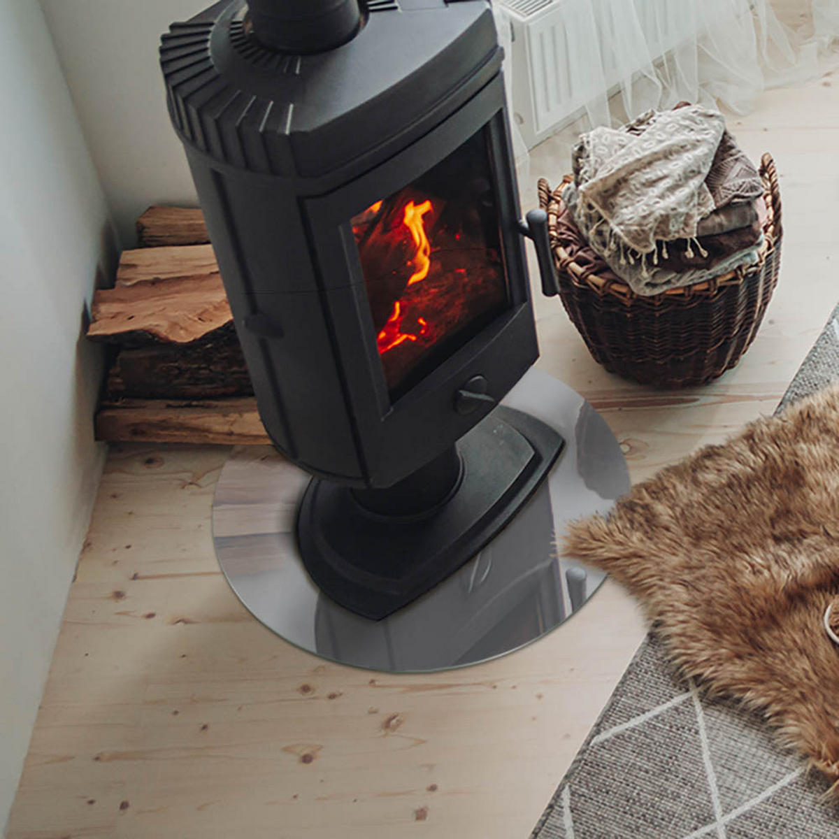 GLASPLATTE für Kamin Ø 50 cm - Grau, Glas (50/50/0.4cm) - TULUP