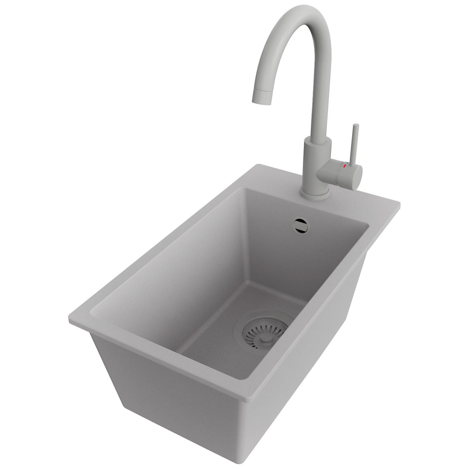 GRANITSPÜLE Riga, 2-er set Grau 28/50 cm 1 Becken + Küchenarmatur 32/20 cm + Ablauf-Set ab 30er Unterschrank - Grau, Kunststoff (28/20/50cm) - Primagran