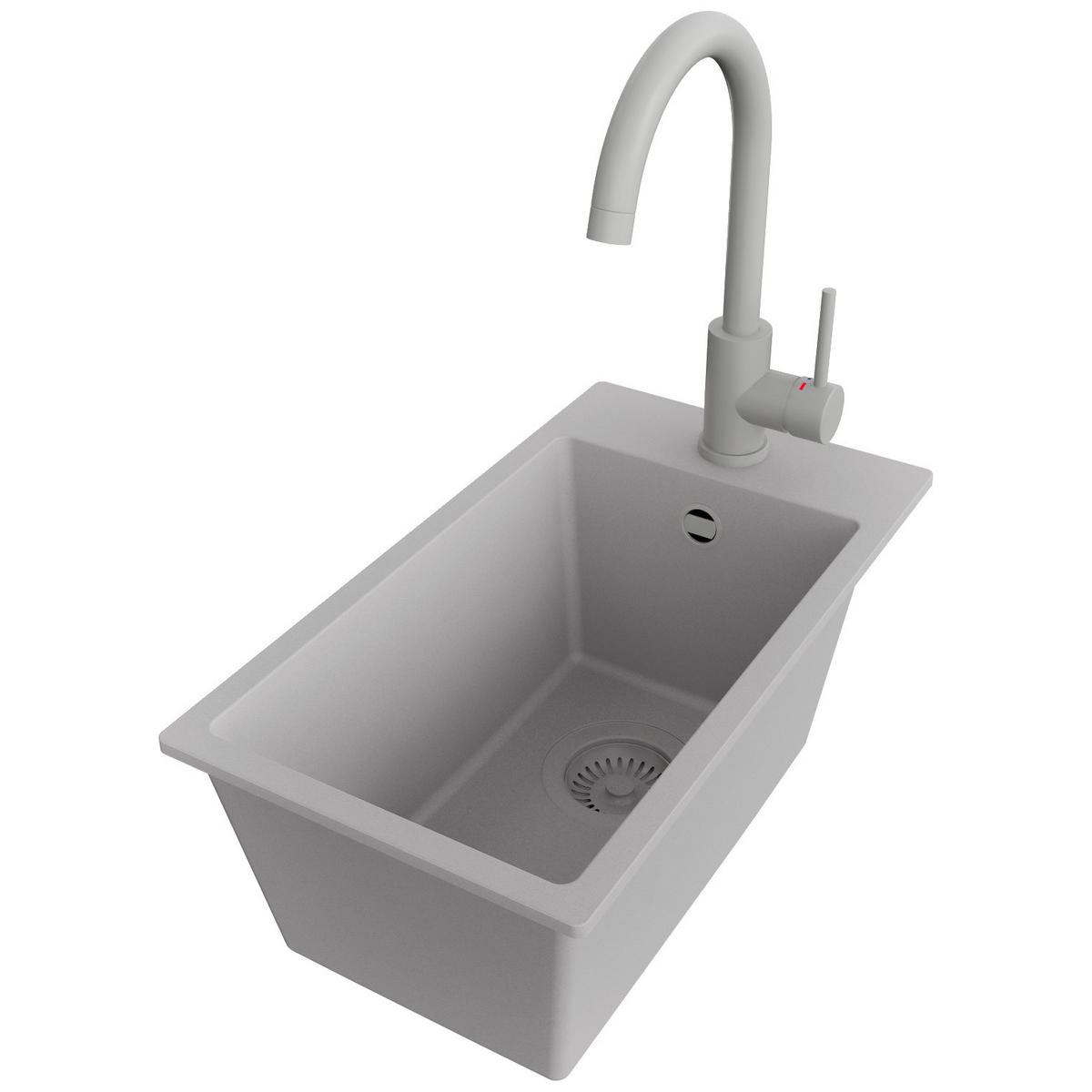 GRANITSPÜLE Riga, 2-er set Grau 28/50 cm 1 Becken + Küchenarmatur 32/20 cm + Ablauf-Set ab 30er Unterschrank - Grau, Kunststoff (28/20/50cm) - Primagran