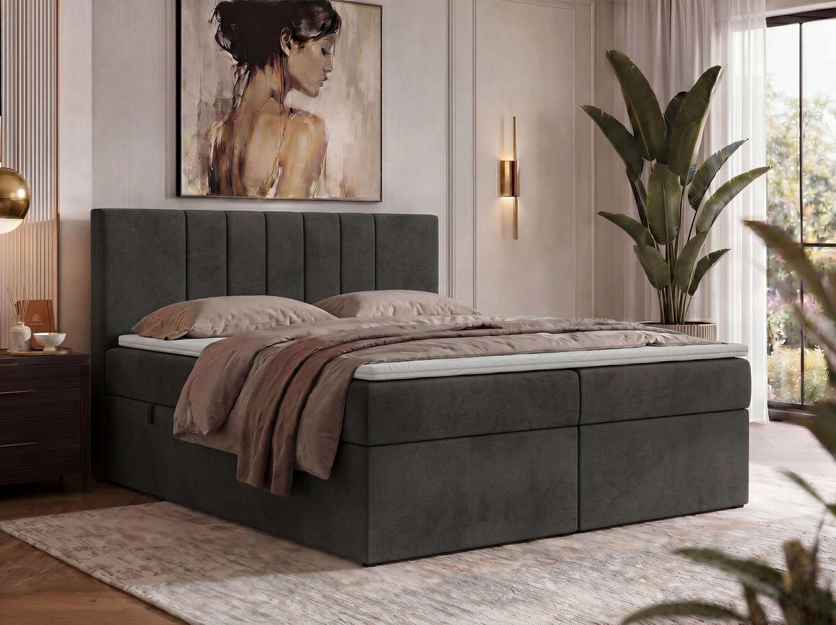 POSTEL BOXSPRING INERO 180/200 - Tmavě šedá Samet - Topper T25 - H4 - černá/tmavě šedá, textil/plast (180/200cm) - MKS