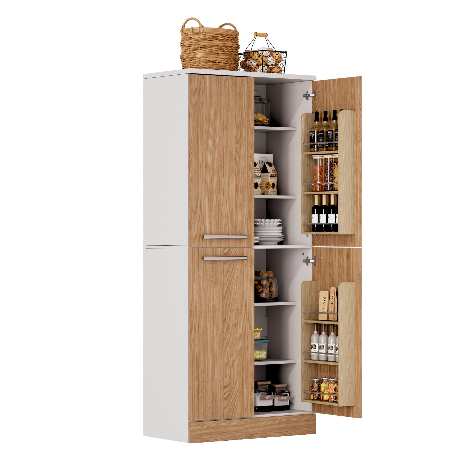 BUFFET 76/180/42 cm Weiß/Natur aus MDF mit verstellbaren Einlegeböden - Weiß, Holzwerkstoff (42/180/76cm) - OKMYHOME