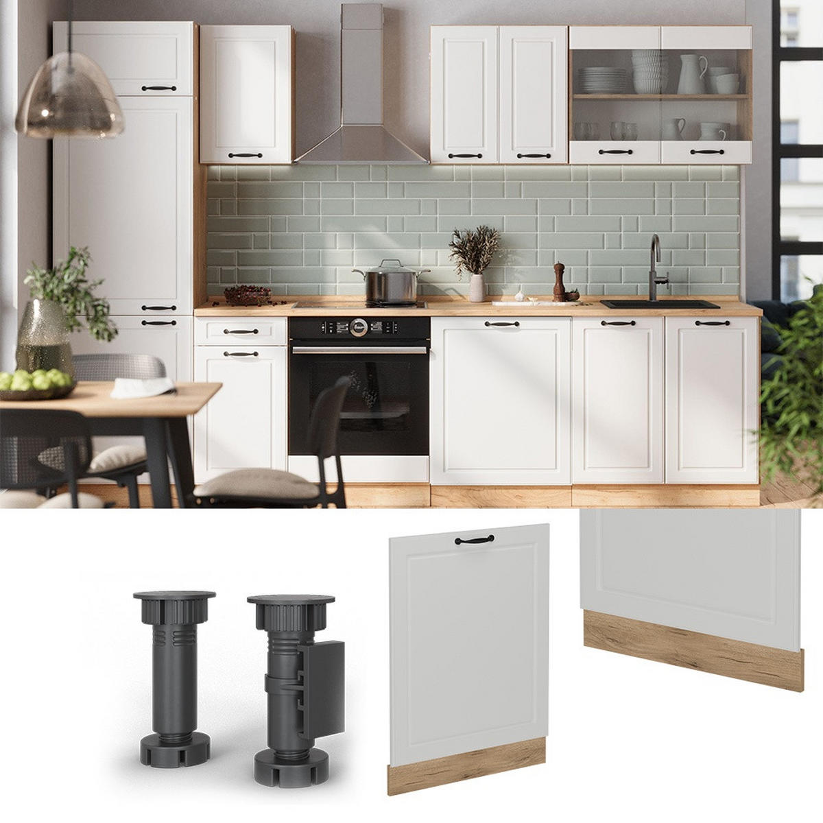 GESCHIRRSPÜLBLENDE R-Line Weiß Landhaus 60 cm ohne Arbeitsplatte - Honigeiche/Weiß, Holzwerkstoff (60/81.8/1.6cm) - Vicco