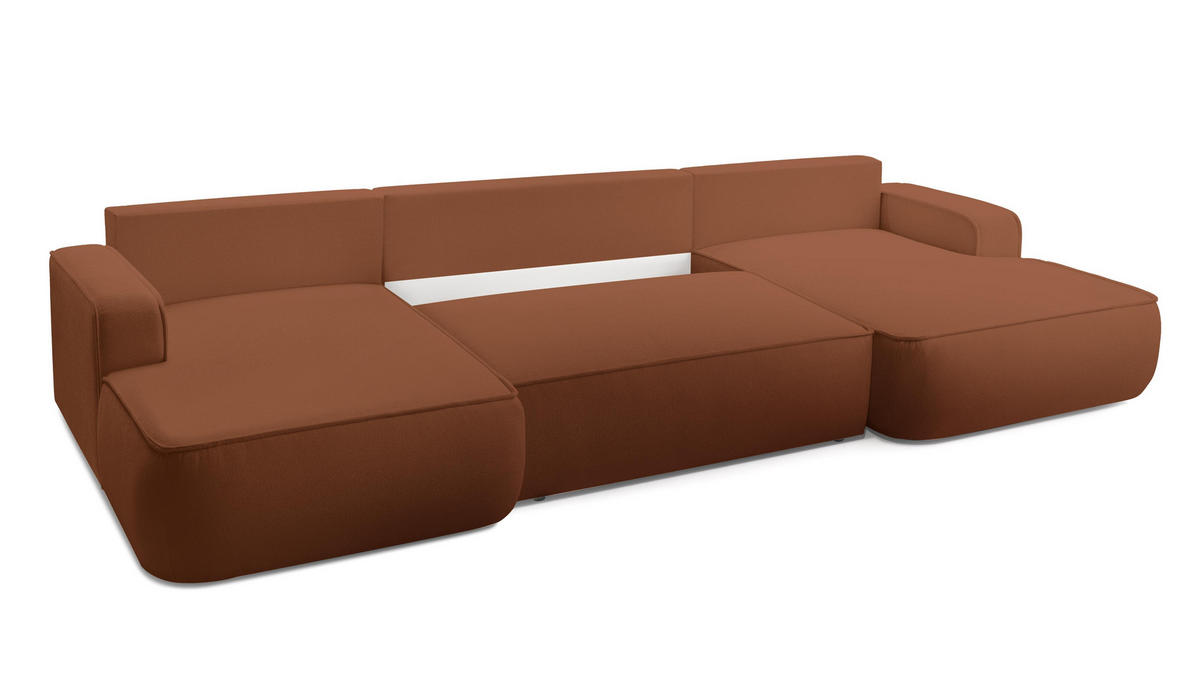 WOHNLANDSCHAFT Ablia Ziegelrot 364/168/87 cm mit Schlaffunktion - Rot/Schwarz, Kunststoff/Textil (364/87/168cm) - AX Living