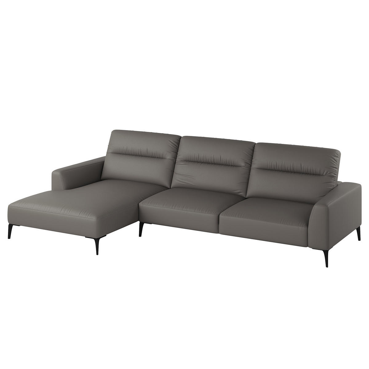 ECKSOFA mit Longchair - Schwarz/Grau, Leder/Metall (328/180cm) - home24