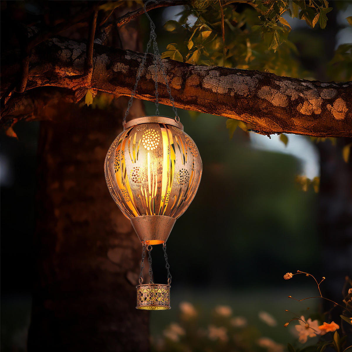 LED AUSSENLEUCHTE Solar Heißluftballon Bunt 2er Set - Multicolor, Metall (14/14/46cm) - Globo Lighting