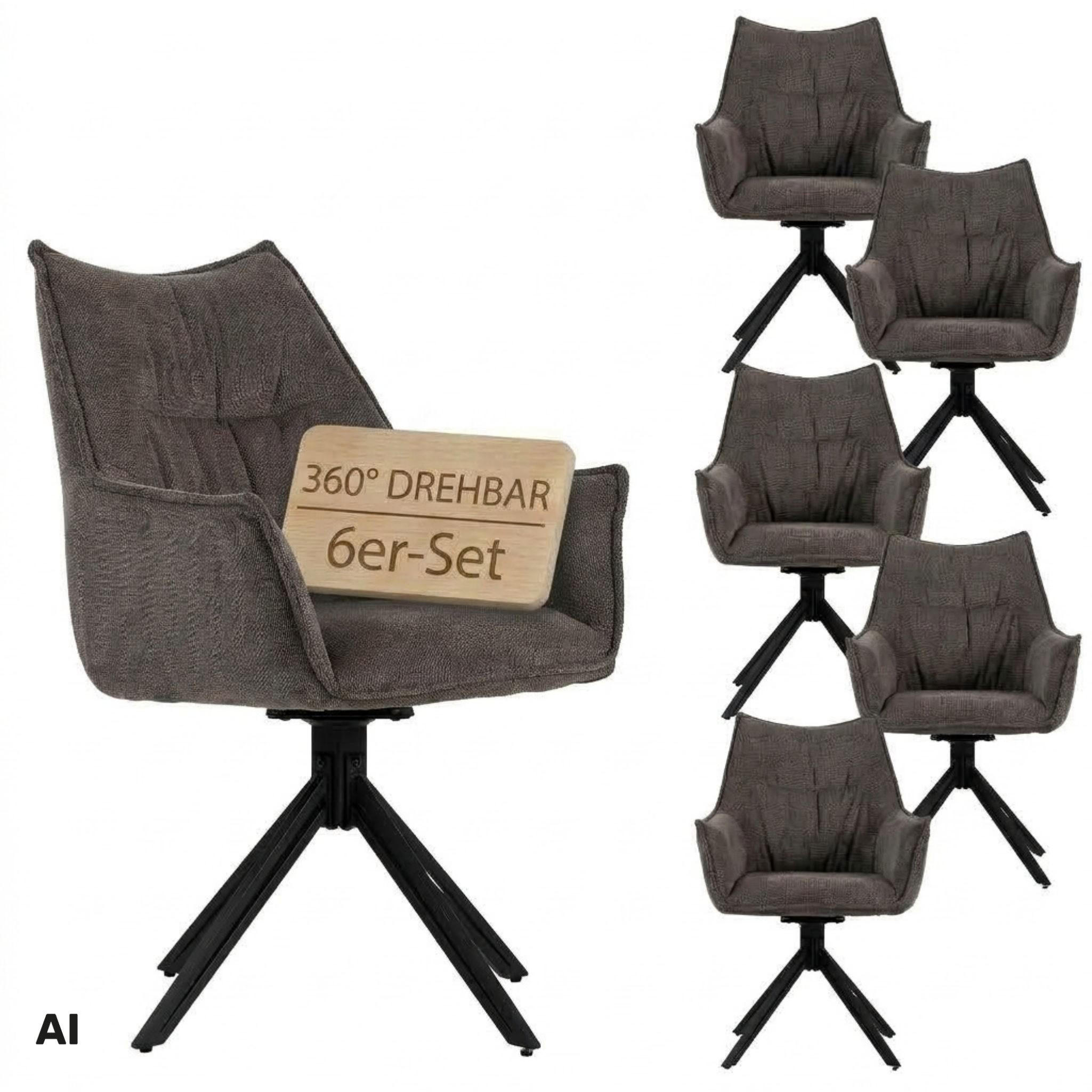 ESSZIMMERSTUHL Ginosa drehbar 4er-Set - Schwarz/Grau, Textil/Metall (62/90/66cm) - Mr. Deko