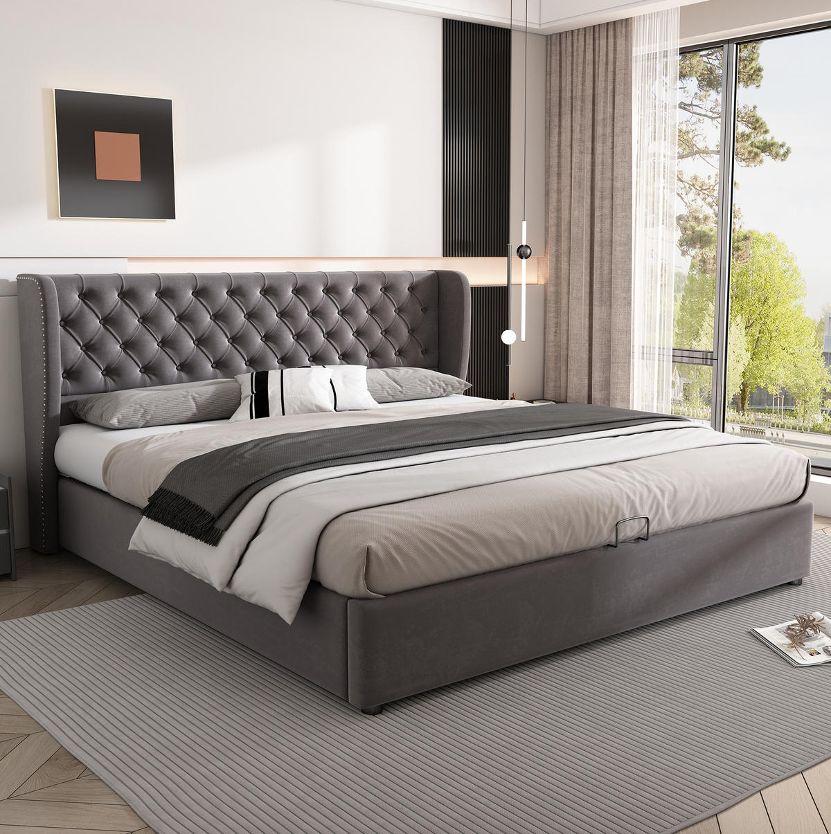POLSTERBETT mit Bettkasten 180x200 cm Samt Grey - Grau, Metall (180/200cm) - Meubliv