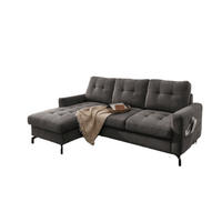 ECKSOFA mit Schlaffunktion und Bettkasten, Luxus-Mikrofaser - Anthrazit/Schwarz, Textil/Metall (230/150cm) - myHomelando