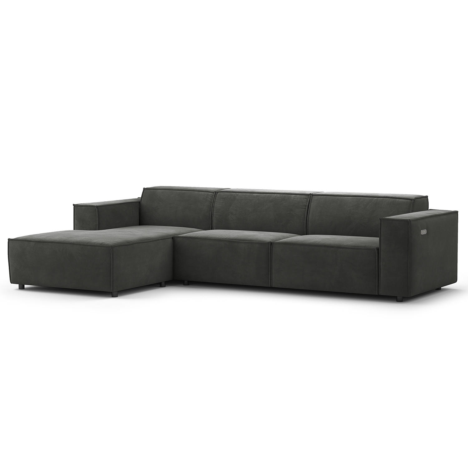 ECKSOFA mit Longchair - Schwarz/Grau, Kunststoff/Textil (294/177cm) - home24