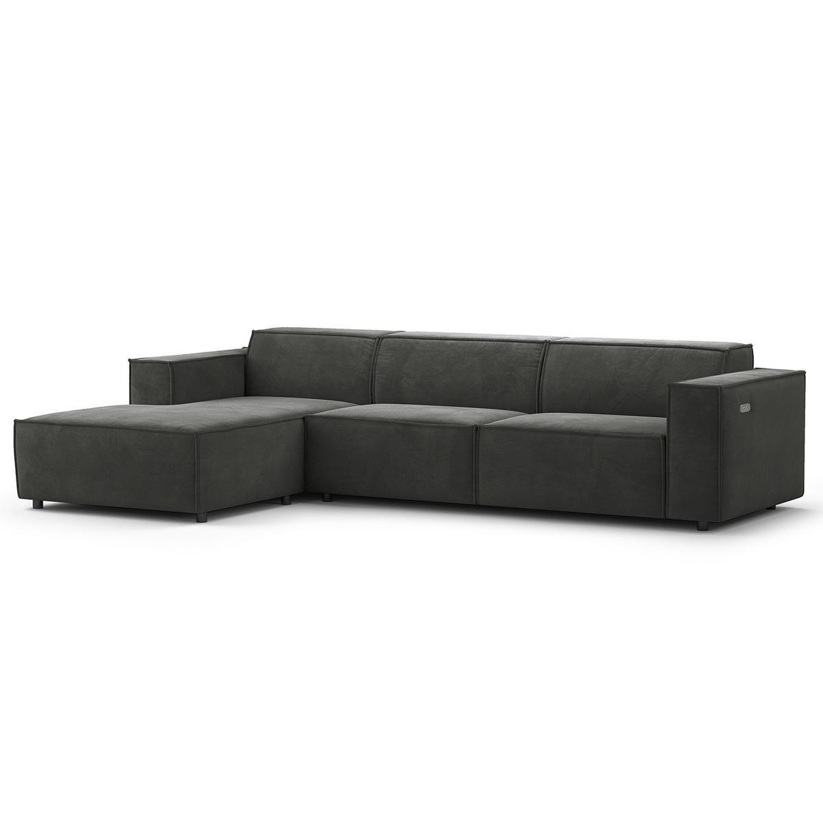 ECKSOFA mit Longchair - Schwarz/Grau, Kunststoff/Textil (294/177cm) - home24