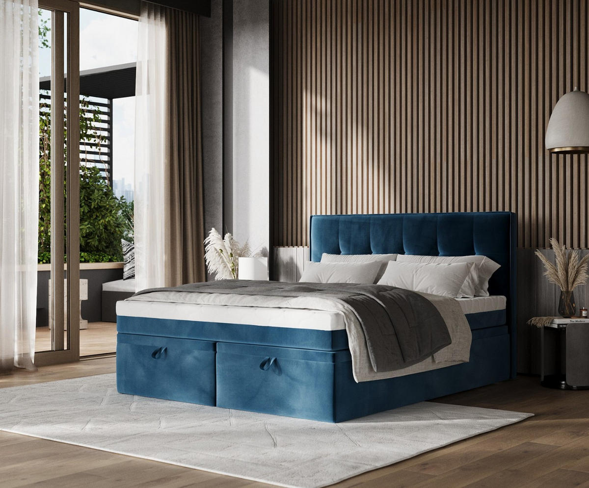 BOXBETT Arivo 200/200 cm Dunkelblau im Kronos Stoff - Schwarz/Dunkelblau, Holz/Holzwerkstoff (200/200cm) - AltaBeds