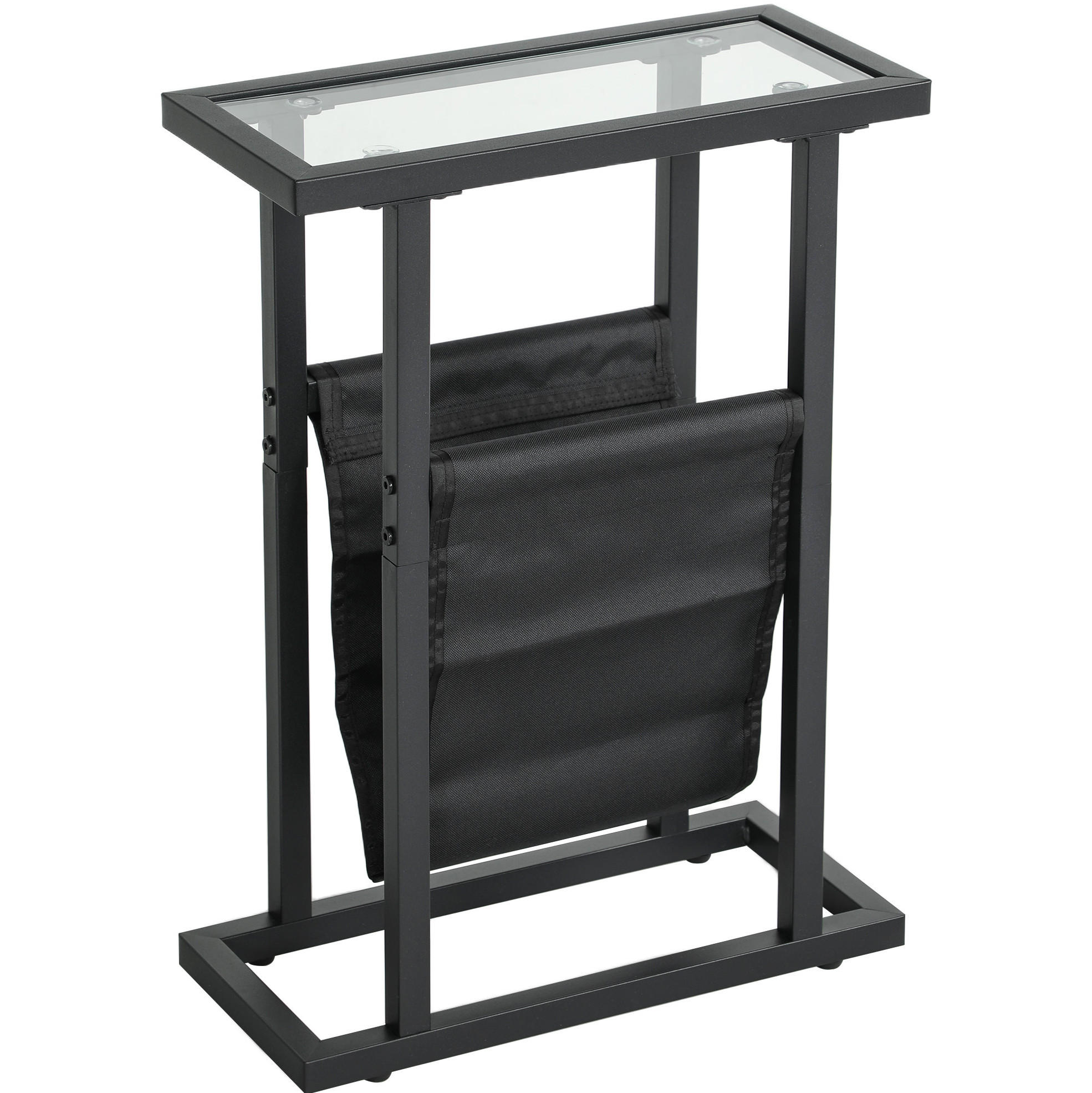 BEISTELLTISCH 40/18/55,5 cm mit Glasplatte und Stofftasche, platzsparend, Schwarz - Schwarz, Glas (40/18/55.5cm) - Redom