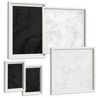 BILDER SET 5er Set - 50x50 cm & 20x30 cm & 40x60 cm Weißer Rahmen - Dunkles Licht, glamouröse Marmor - Weiß, Kunststoff (40/60cm) - TULUP