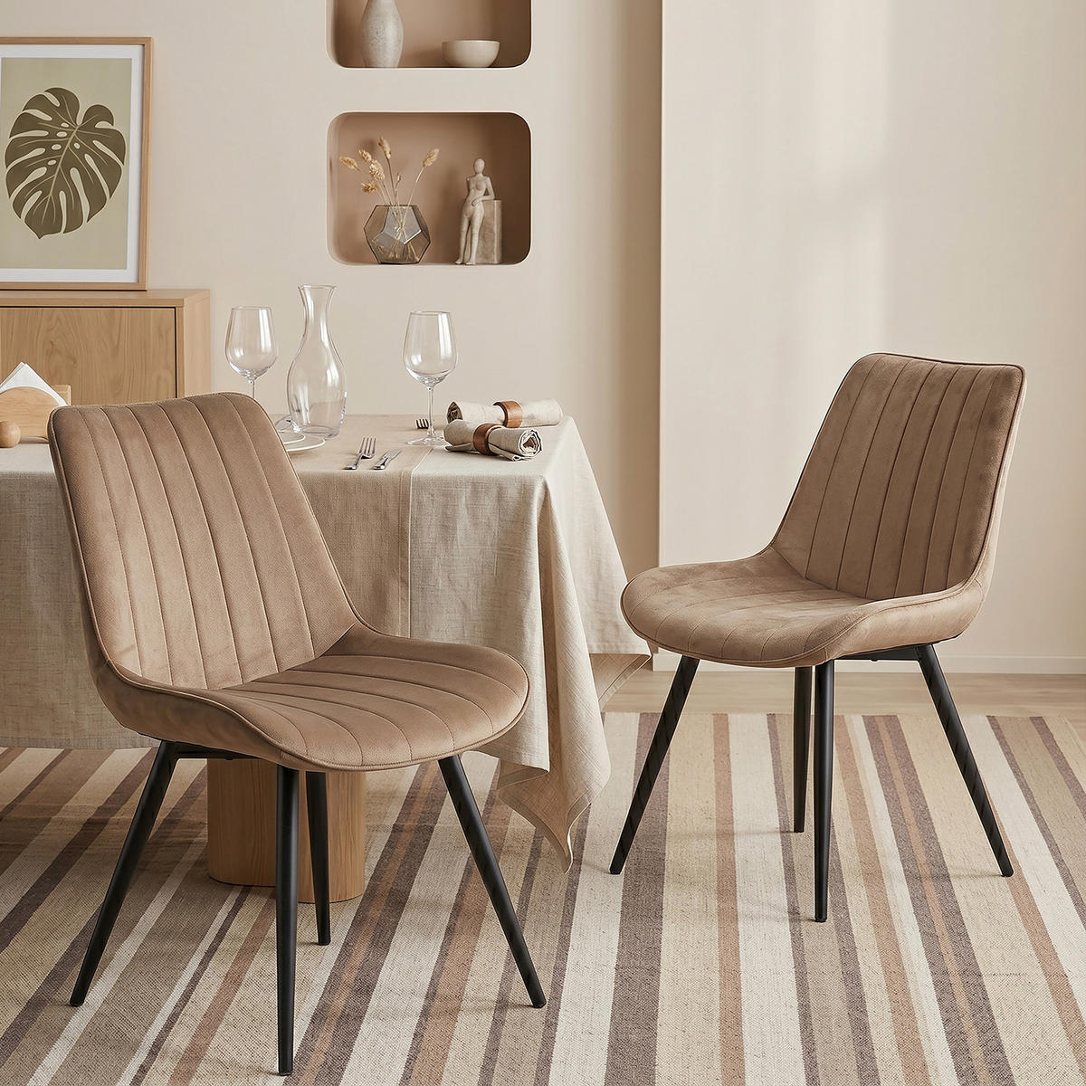 STUHL-SET 4 Stück Samt-YZ1 - Mokka, Textil/Metall (62.5/88/53cm) - HOMAVO