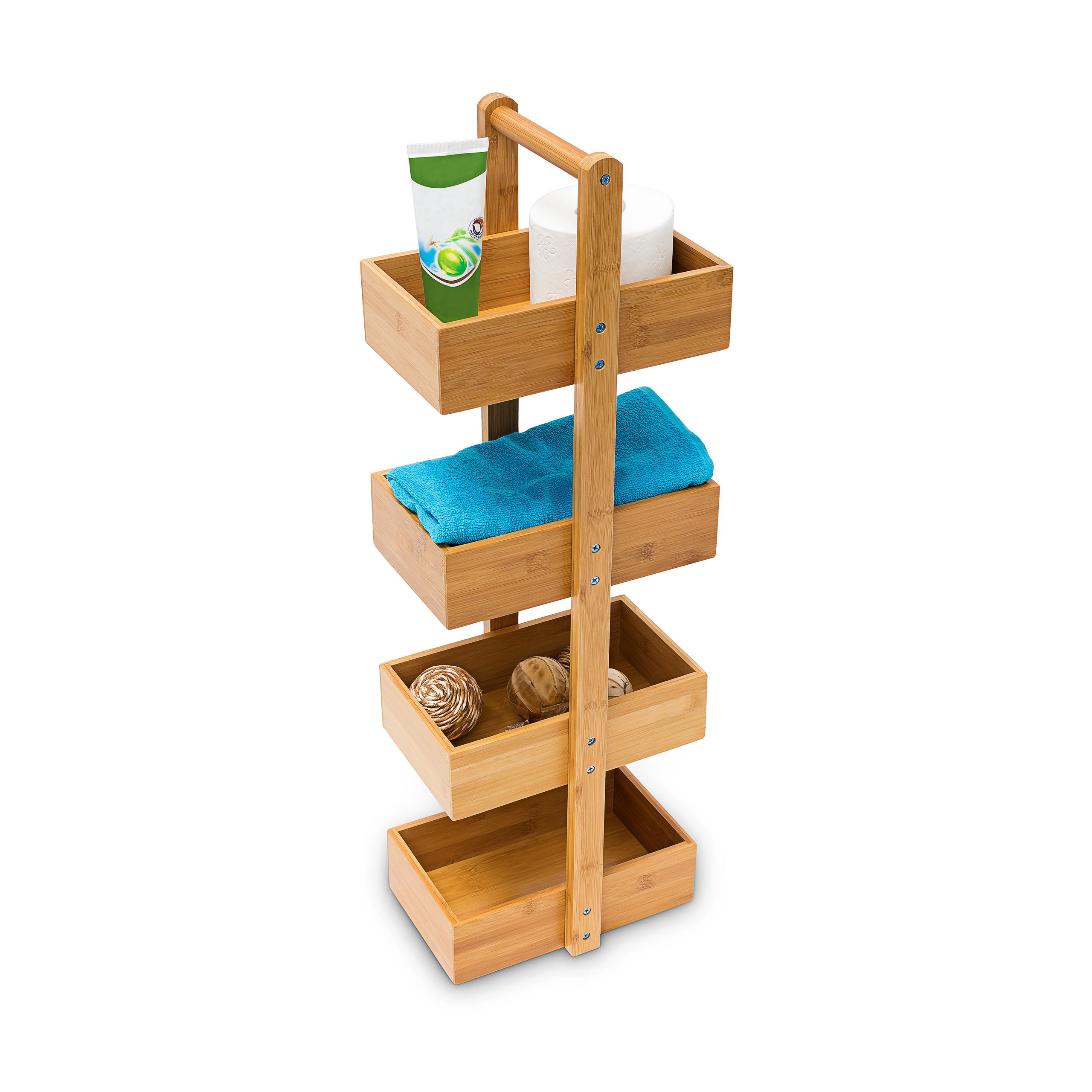 Relaxdays REGÁL Přírodní bambus 4 přihrádky 75 cm
