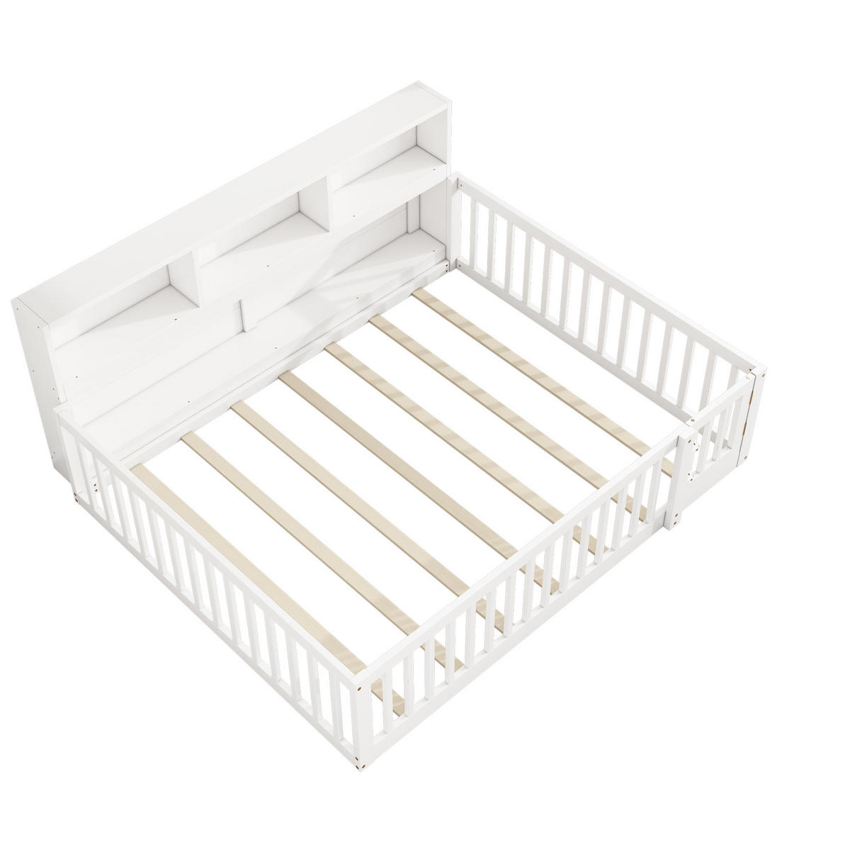 KINDERBETT 140/200 cm aus Kiefer mit Lattenrost, Ablagefächern und klappbarem Geländer, Weiß - Weiß, Holzwerkstoff (140/200cm) - Redom