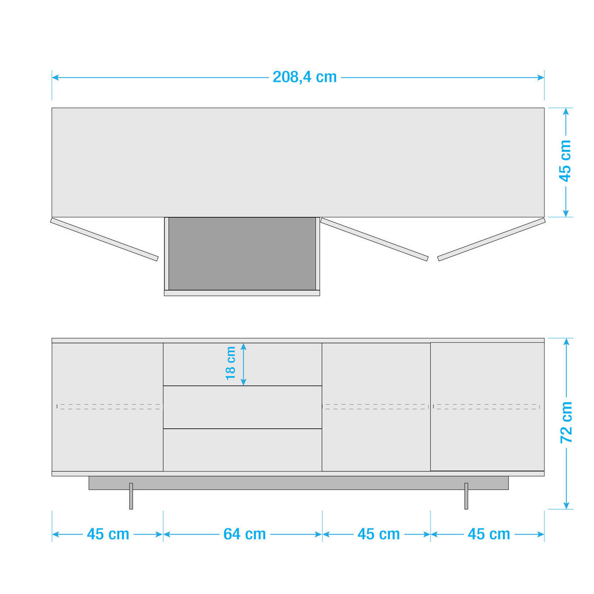 FURNIERTES SIDEBOARD - Dunkelgrau/Walnussfarben, Holzwerkstoff/Metall (208/72/45cm) - home24