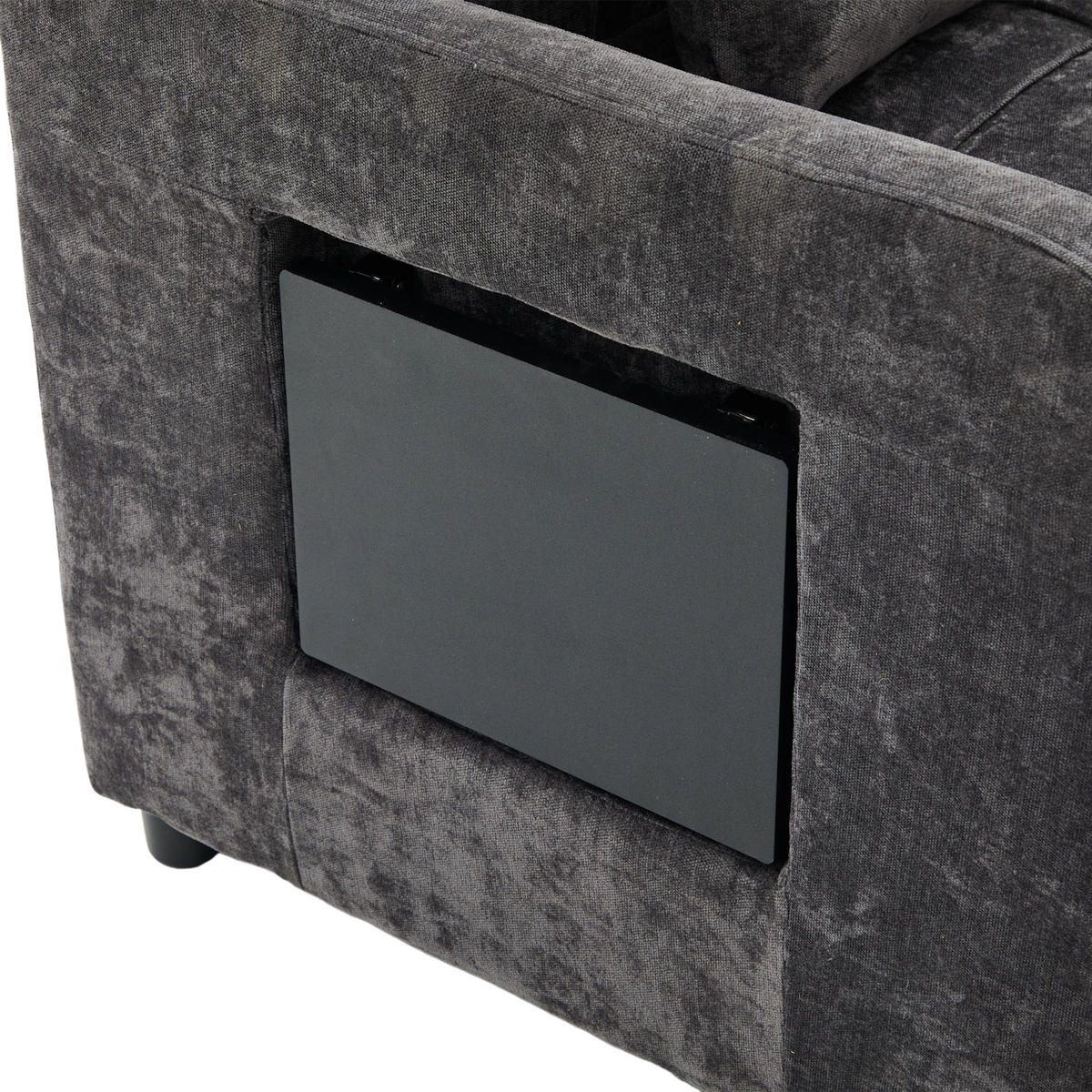 SOFA Chenille Dunkelgrau mit Kissen, Stauraum und Handyhalterung - Dunkelgrau, Textil/Metall (79/83/167cm) - WISHDOR