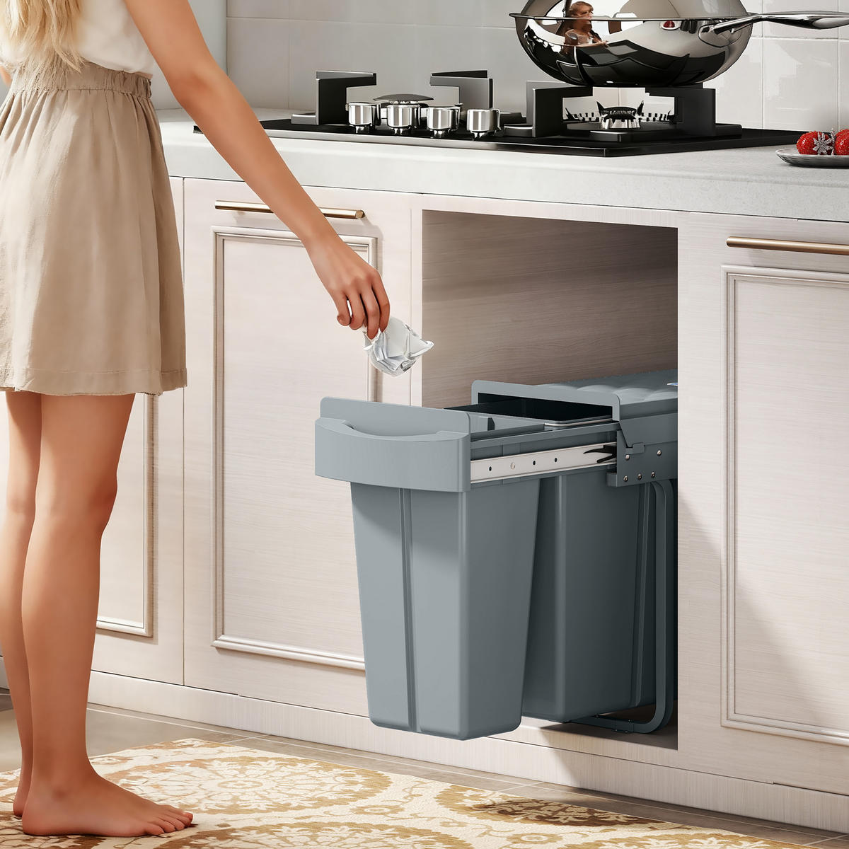 MÜLLTRENNSYSTEM Grau Soft-Close Ausziehbar 30L - Grau, Kunststoff (52/40.8/26cm) - PANGIVO
