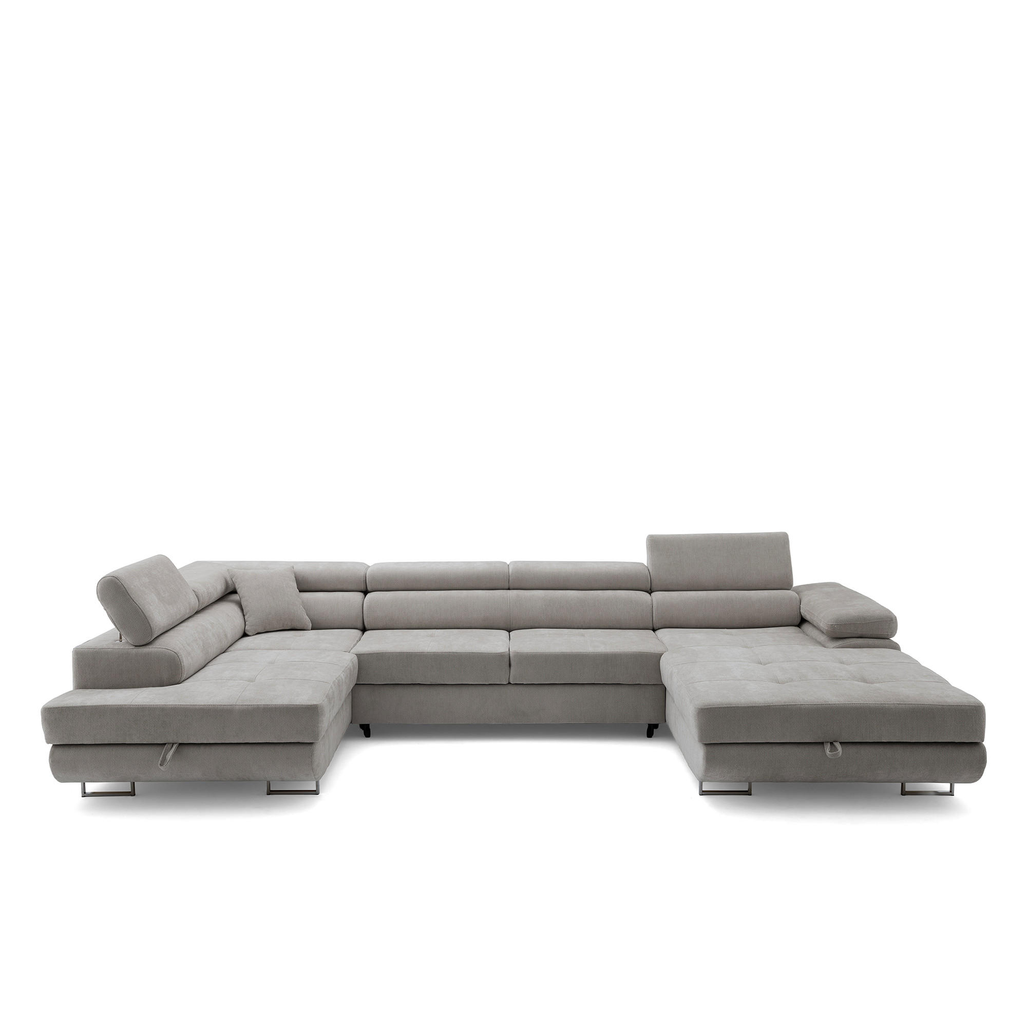 ECKSOFA U-Form WILD U Links mit Schlaffunktion 130x260 Chenille Grau - Silberfarben/Grau, Holz/Textil (350/90/203cm) - Muffo
