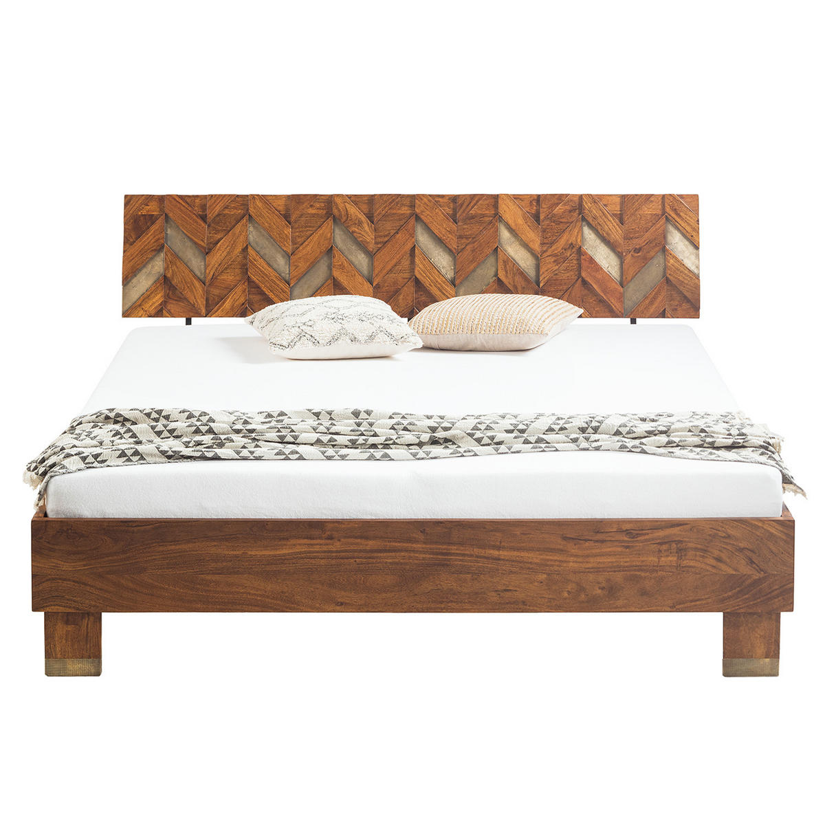 MASSIVHOLZBETT - Akazie massiv / Metall - Braun/Akaziefarben, Akazienholz/Holz (180/200cm) - home24