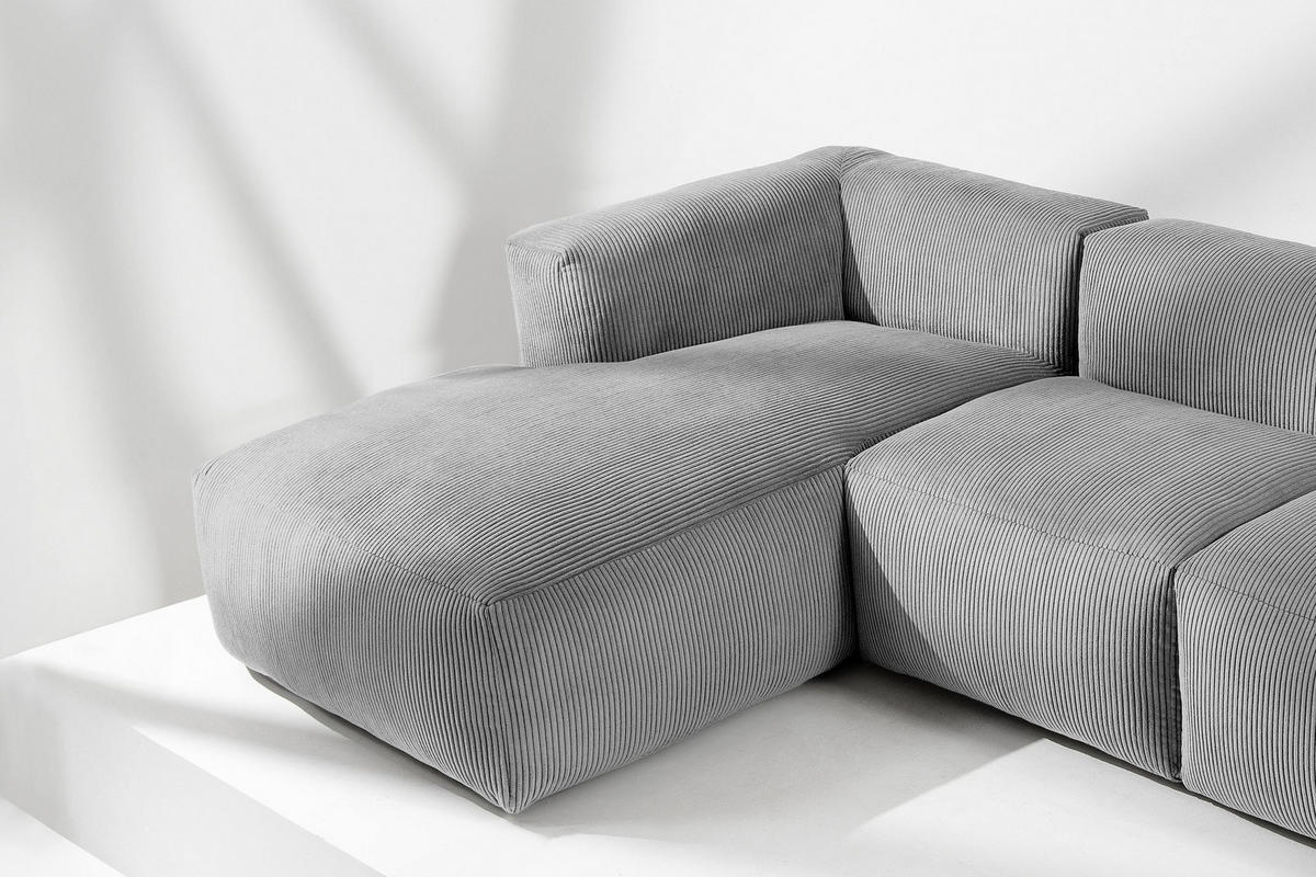 ECKMODULSOFA-LINKS BUFFO 6-Sitzer mit extrem weicher Sitzfläche, Kordstoff, hellgrau - Hellgrau, Textil (377/180cm) - KONSIMO®