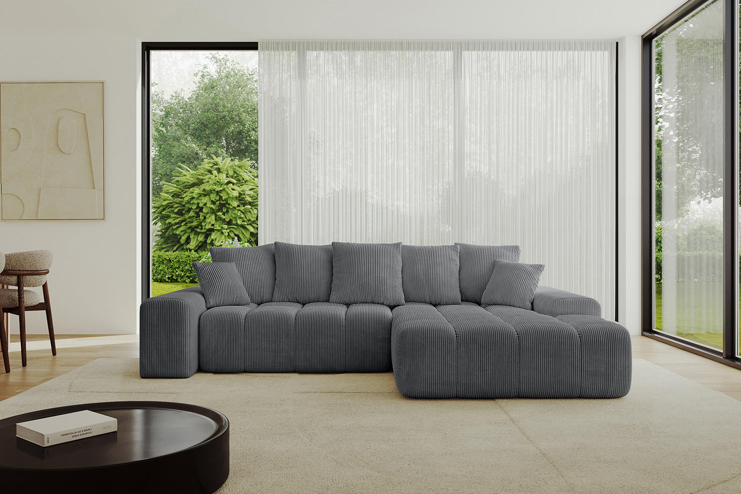 ECKSOFA Ottomane Rechts ENSI-L - 267x164x88 cm Dunkelgrau - Dunkelgrau, Holzwerkstoff/Kunststoff (164/267cm) - ALTDECOR