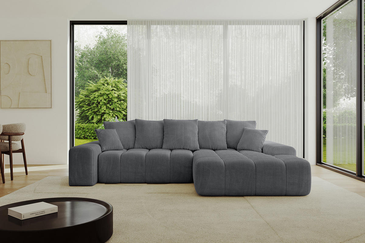 ECKSOFA Ottomane Rechts ENSI-L - 267x164x88 cm Dunkelgrau - Dunkelgrau, Holzwerkstoff/Kunststoff (164/267cm) - ALTDECOR