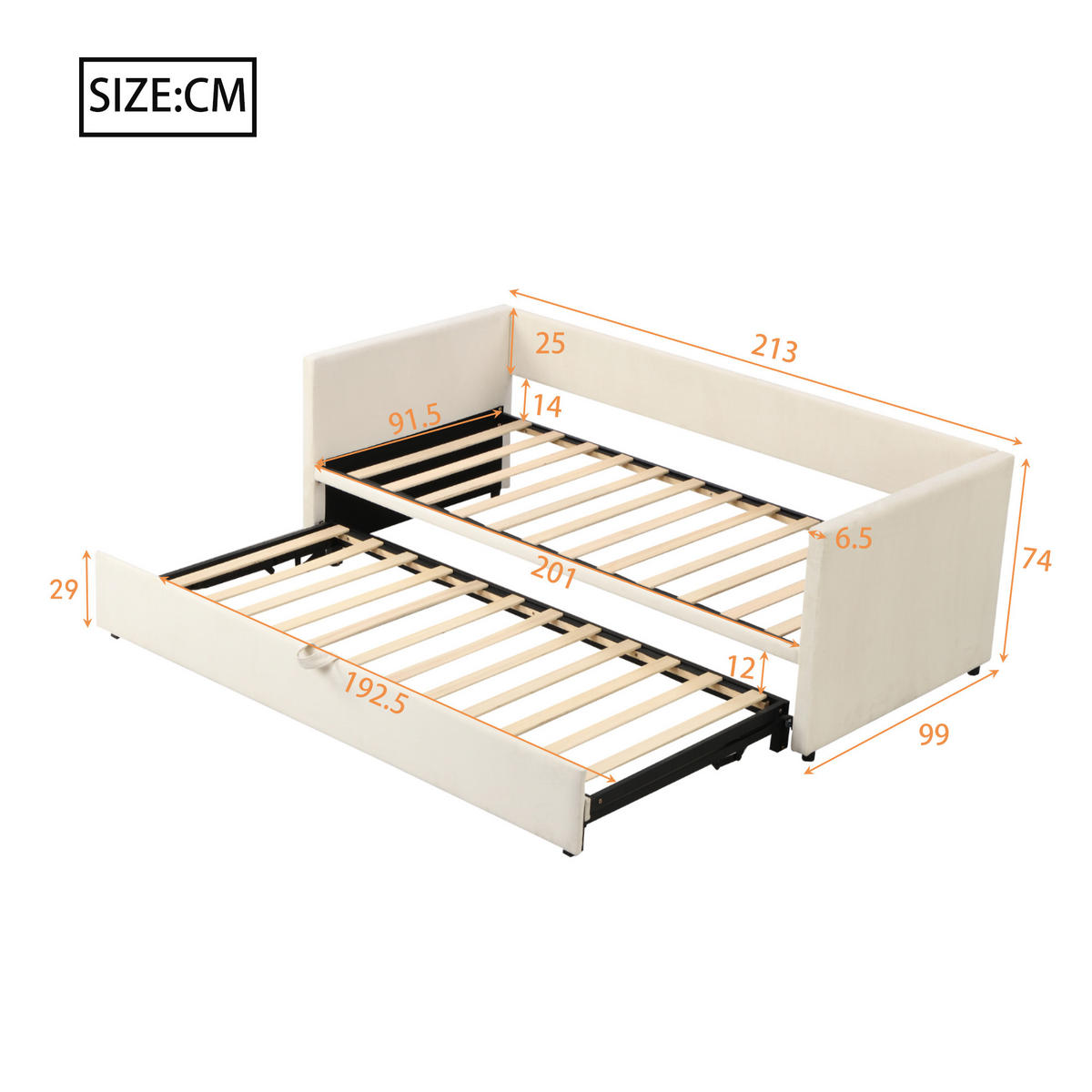 AUSZIEHBETT 90/180/200 cm DE-01728, in Beige, mit Lattenrost - Beige, Holz (90/200cm) - ComfortXL