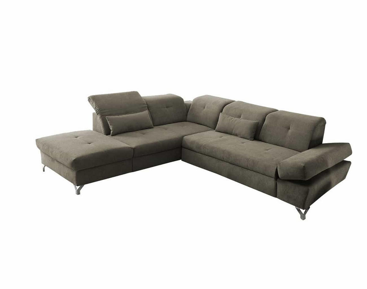 ECKSOFA mit Schlaffunktion und verstellbaren Kopflehnen - Chromfarben/Grau, Textil/Metall (275/245cm) - ed exciting design