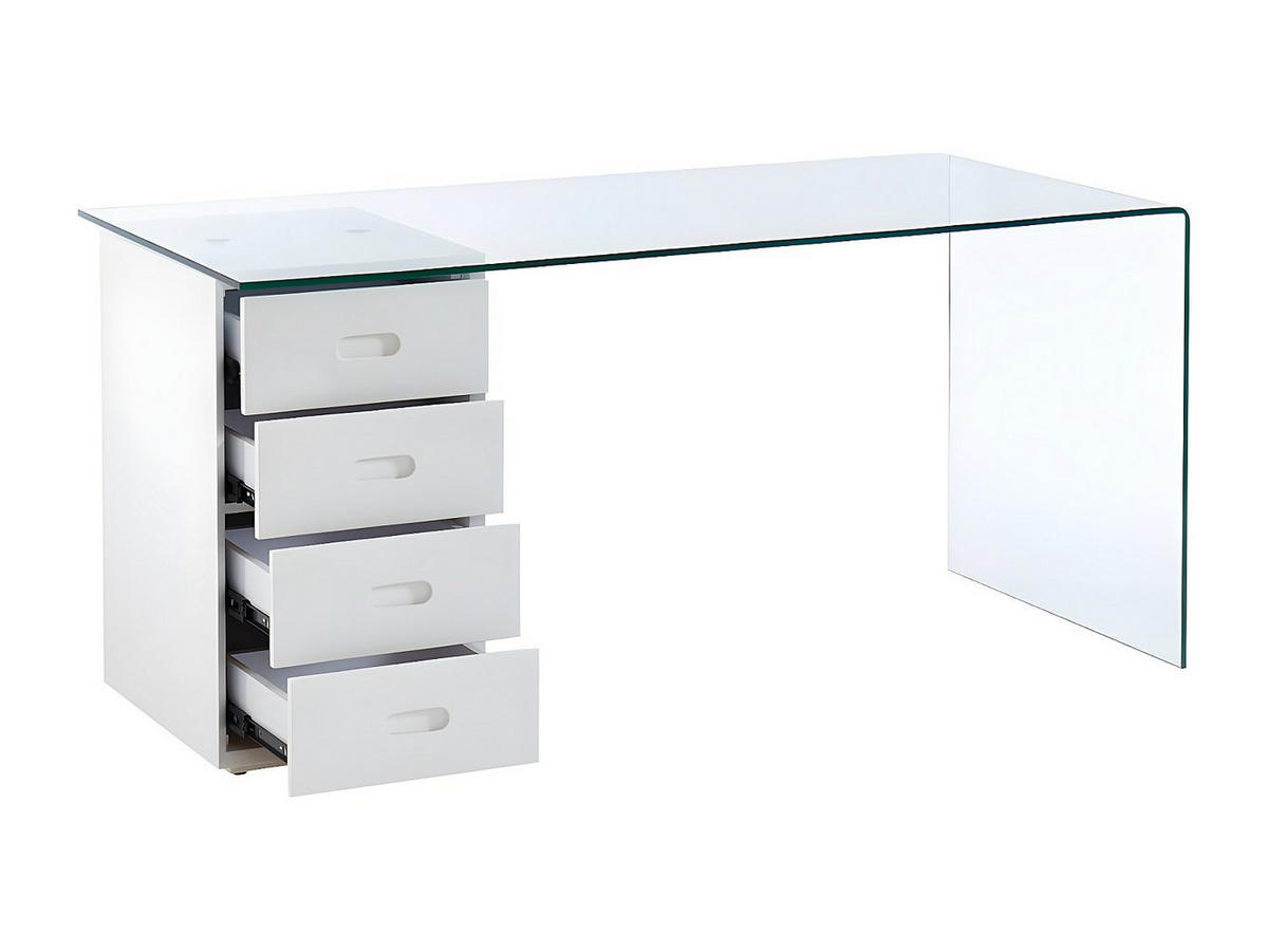SCHREIBTISCH mit 4 Schubladen - Sicherheitsglas & MDF - MURIEL - Transparent, Glas (70/160/75cm) - Vente-Unique