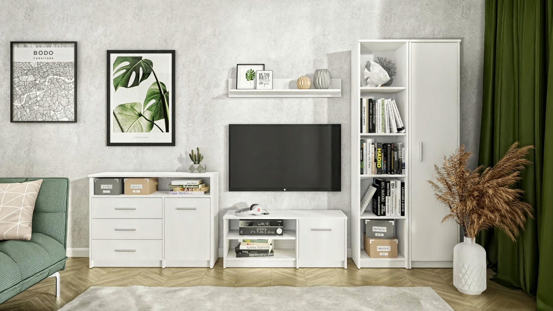 FERNSEHKOMMODE BODO 1D Weiß 98/35/42 cm - Weiß, Holzwerkstoff (98/42/35cm) - Matkam Möbel