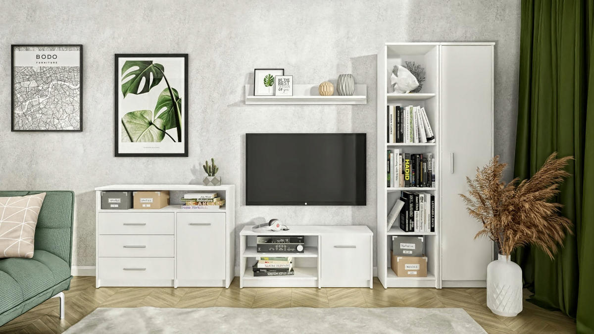 FERNSEHKOMMODE BODO 1D Weiß 98/35/42 cm - Weiß, Holzwerkstoff (98/42/35cm) - Matkam Möbel