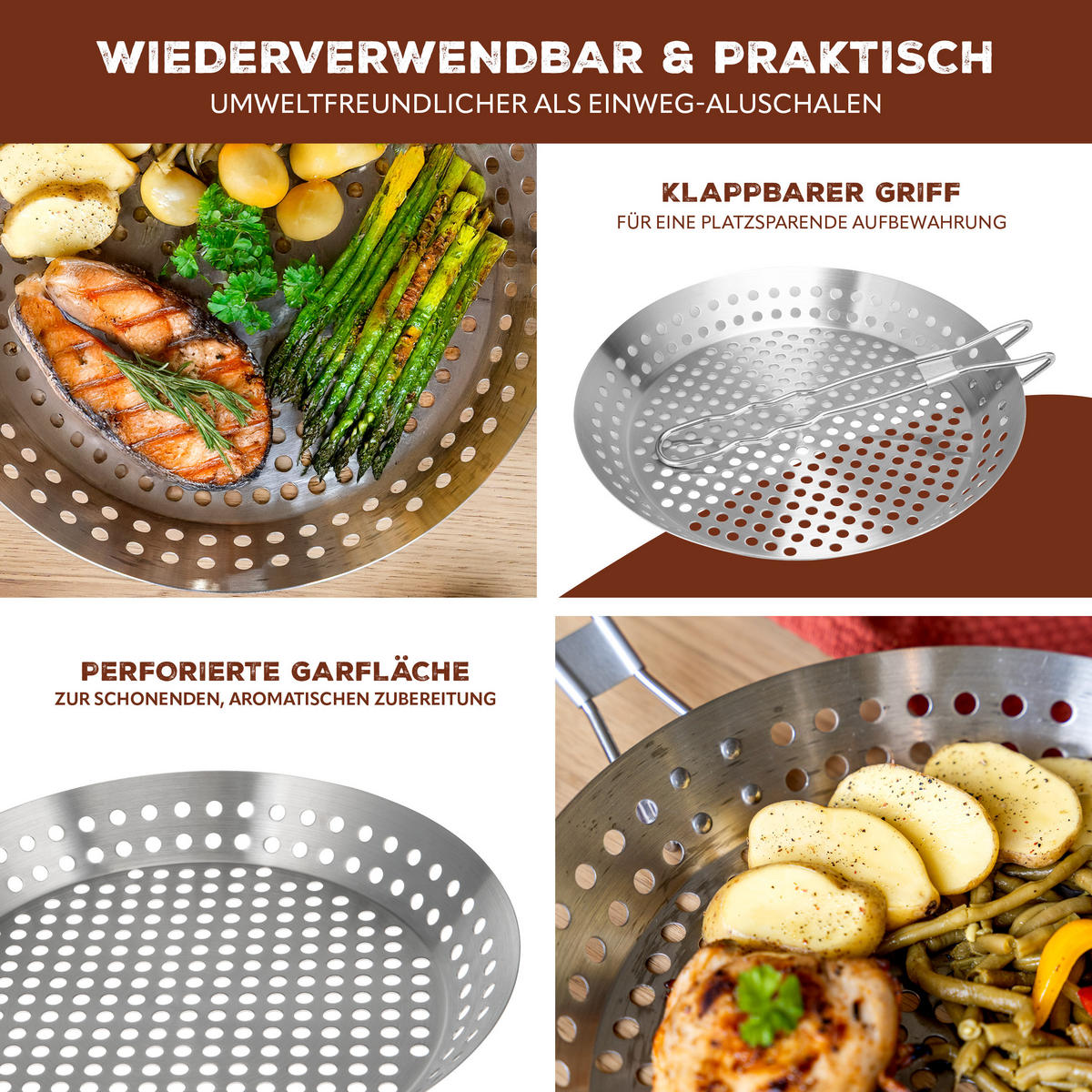 GRILLPFANNE, silber, Edelstahl - Edelstahlfarben, Metall (30.5/3.7/55.5cm) - bremermann