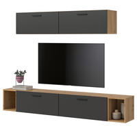 WOHNWAND grau, Eiche Artisan 202 cm, Schrankwand mit Soft-Close - Schwarz/Eiche Artisan, Holzwerkstoff/Kunststoff (202/184/34cm) - Inn.Furn