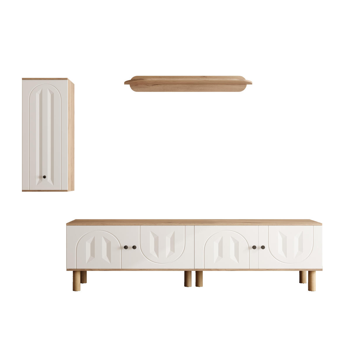 WOHNWAND DE-40122 3-teilig mit geschnitzten Türpaneelen Weiß - Weiß, Holzwerkstoff (170/47/40cm) - ComfortXL