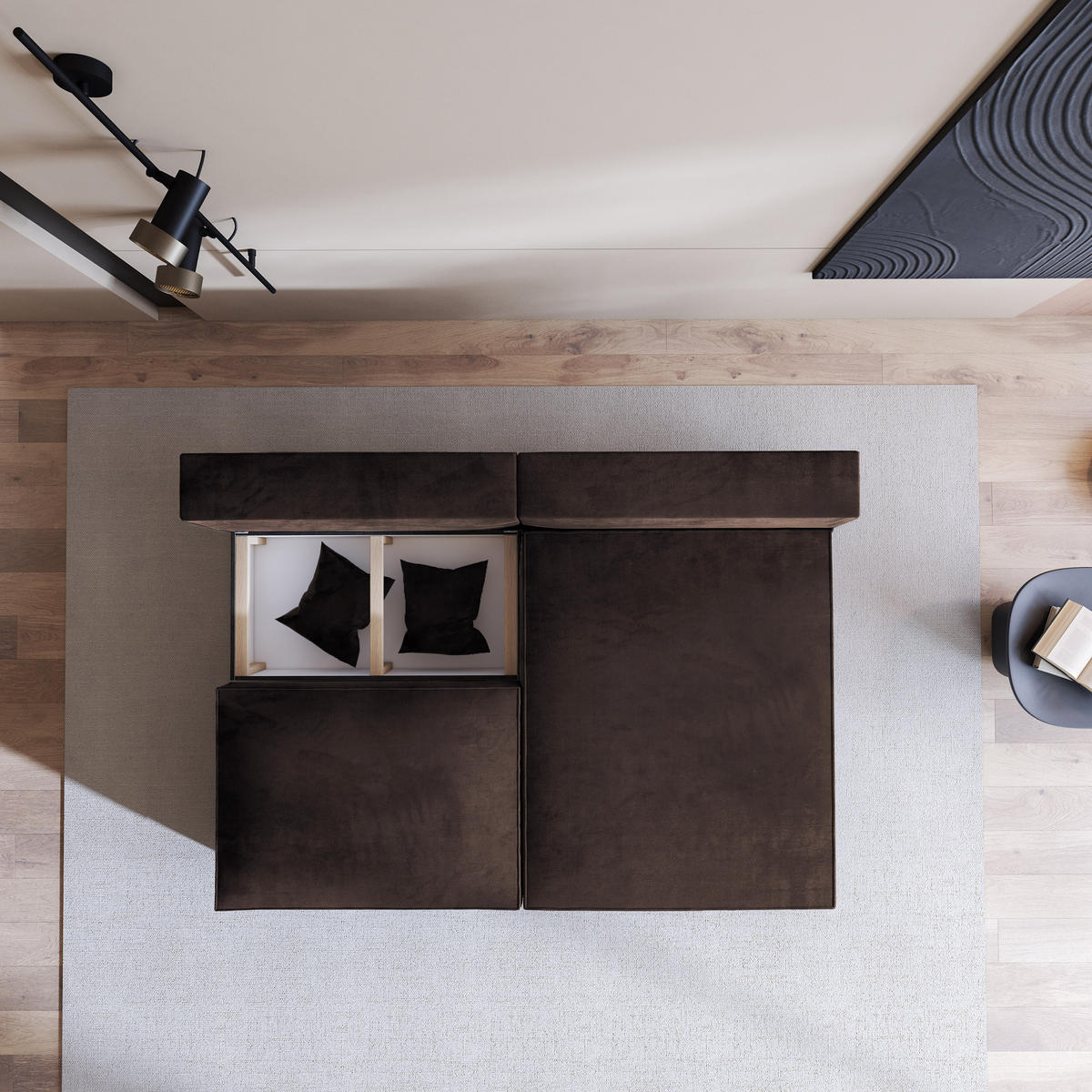 ECKSOFA FIORO M Braun Velours-Stoff mit Schlaffunktion - Braun/Grau, Holz/Kunststoff (204/148cm) - MASSENO
