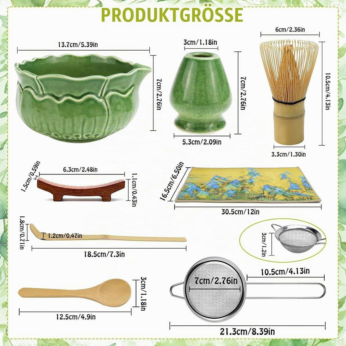 MATCHA Set 8-teilig Keramik Bambus - Grün, Keramik (16.5/1/30.5cm)