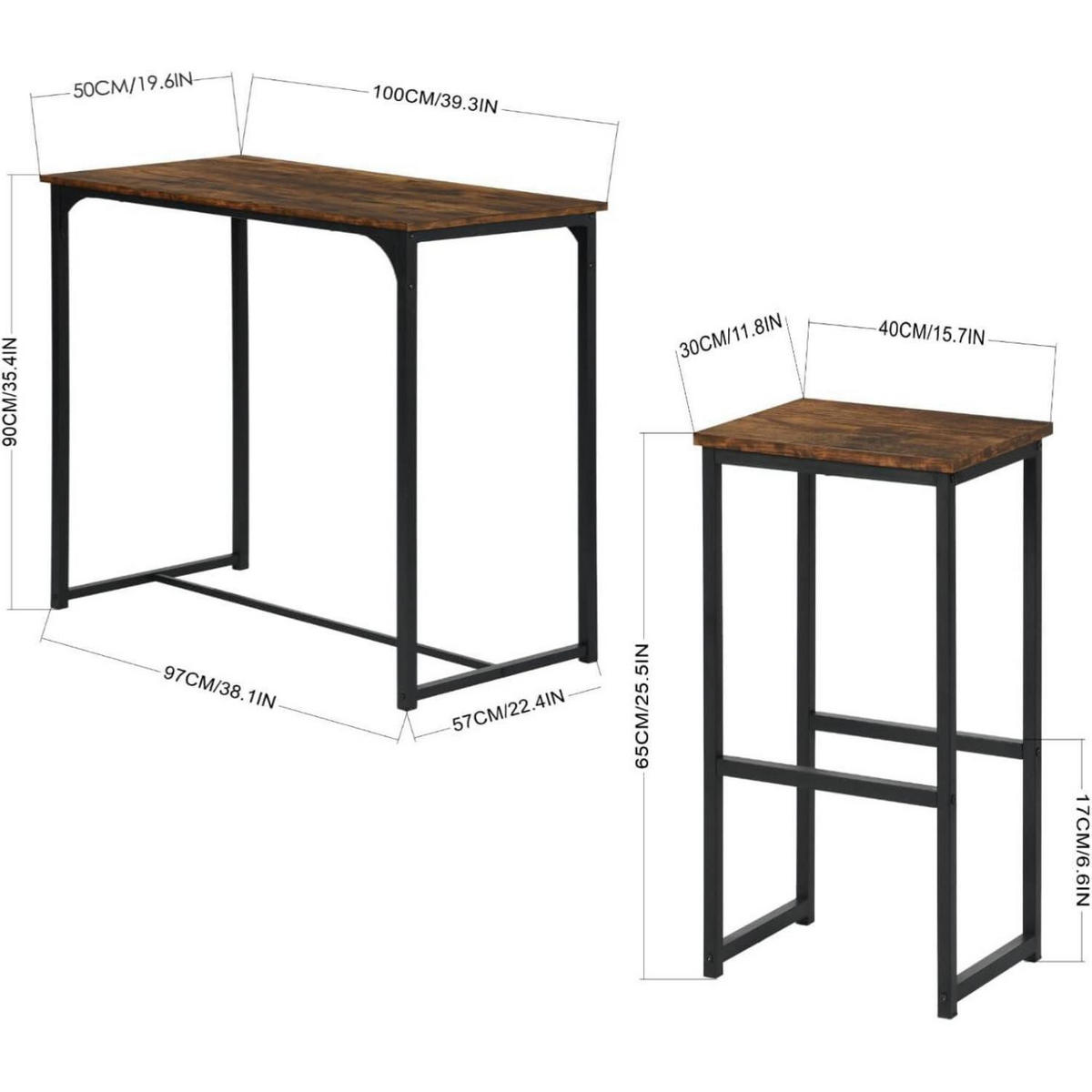 BARTISCH Set mit 4 Hockern, Industriestil, Vintage-Braun - Braun, Holzwerkstoff (50/90/100cm)