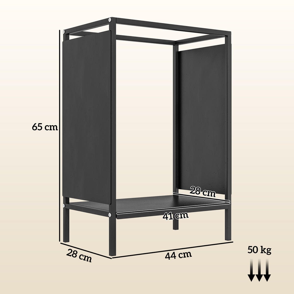 KAMINHOLZREGAL DE-18370 kompakt mit 50 kg Tragfähigkeit Schwarz - Schwarz, Metall (28/65/44cm) - ComfortXL