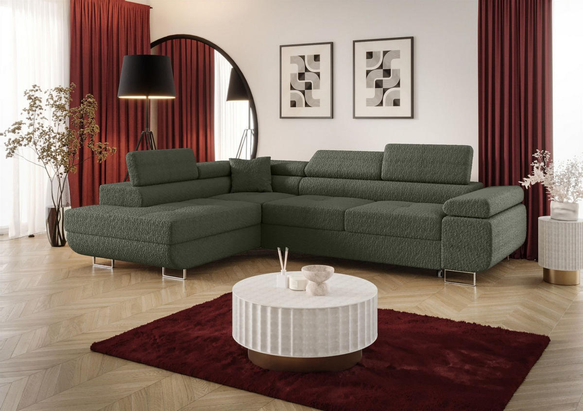 ECKSOFA Monaro Mit Schlaffunktion - Grün, Holzwerkstoff/Textil (275/202cm) - Fun Möbel